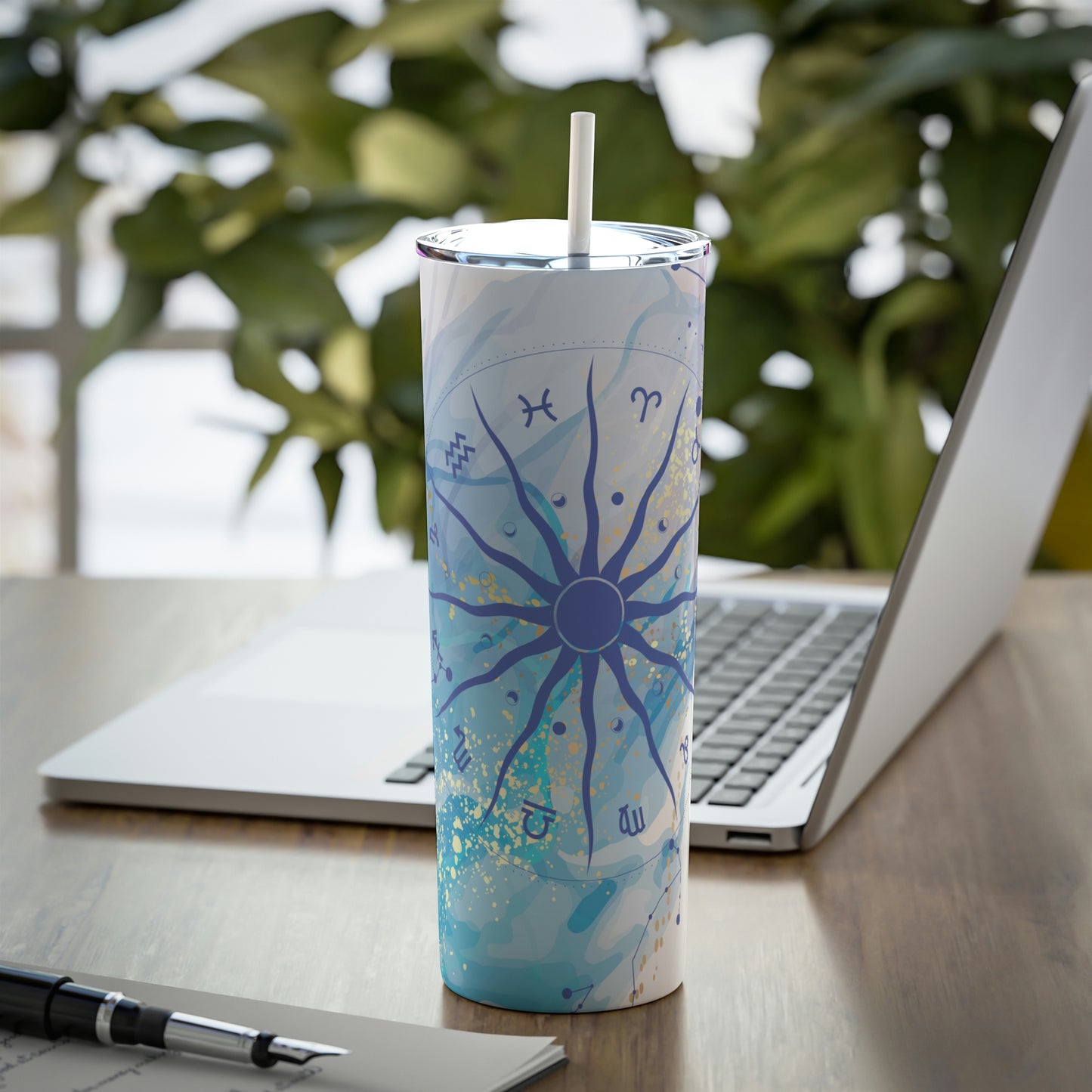 20oz Watercolor Astrology Skinny Tumbler, Zodiac Sign Stainless Steel Cup