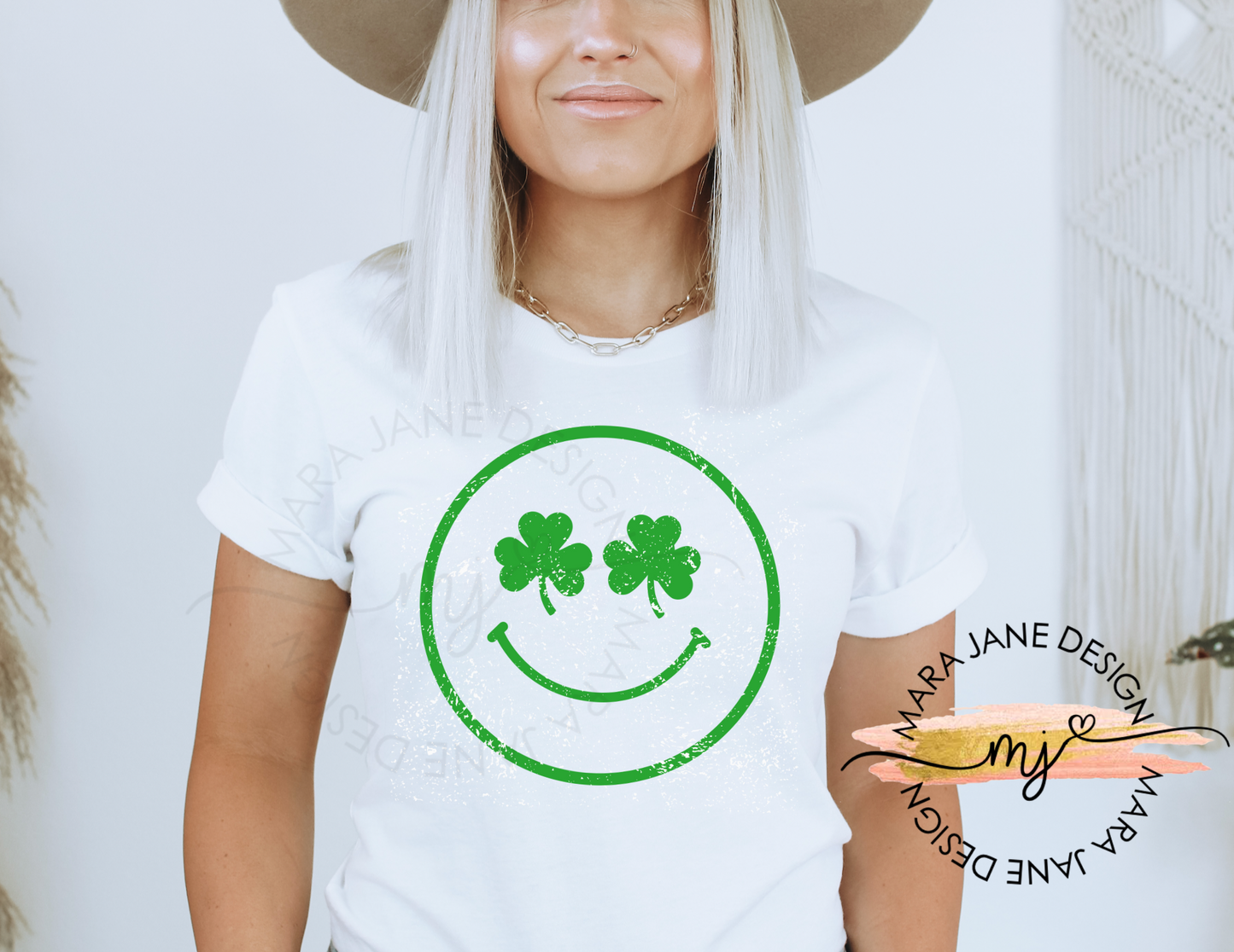 Happy Go Lucky T-Shirt, Shamrock Smile Face Tee