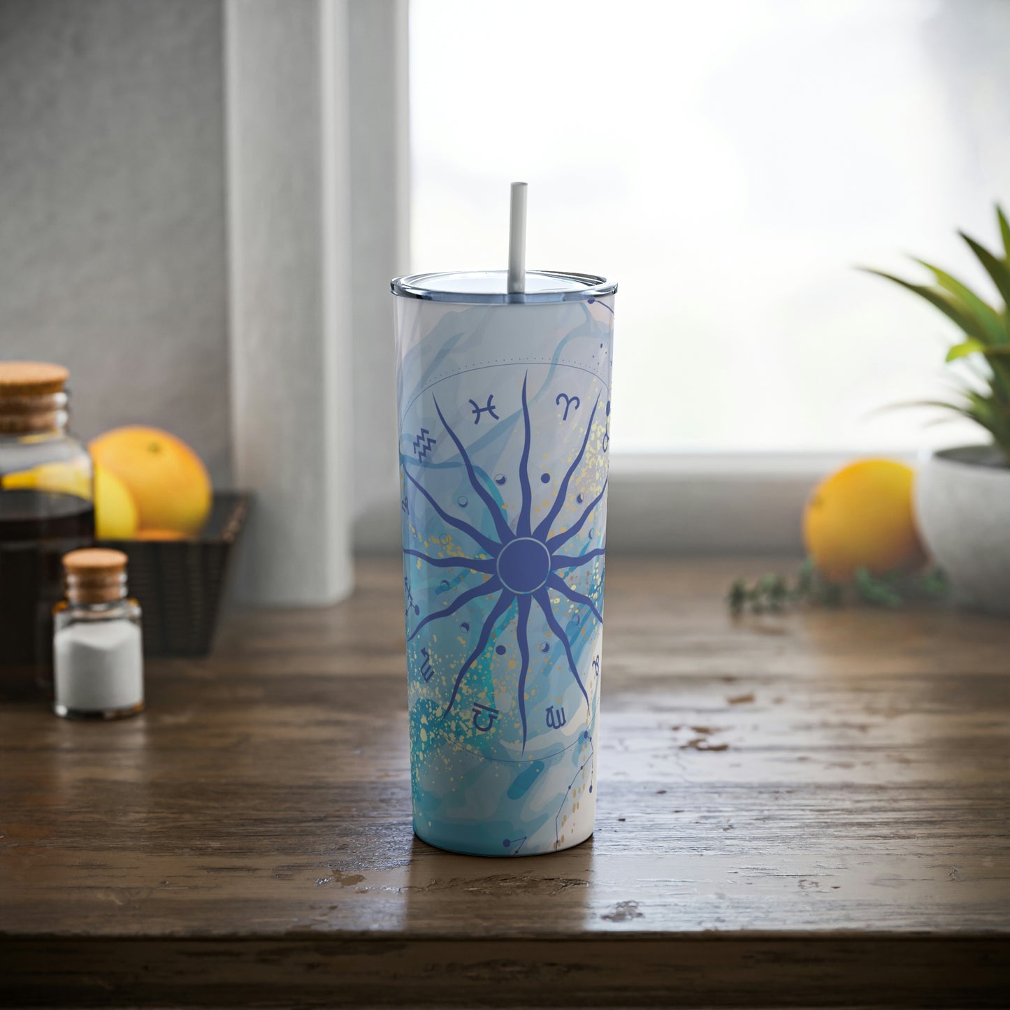 20oz Watercolor Astrology Skinny Tumbler, Zodiac Sign Stainless Steel Cup